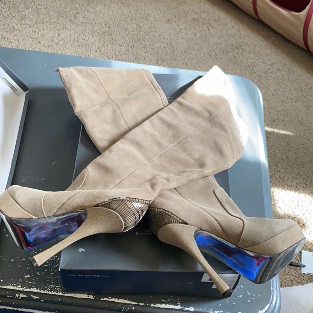 H by Halston, Taupe Suede Over the Knee Boots